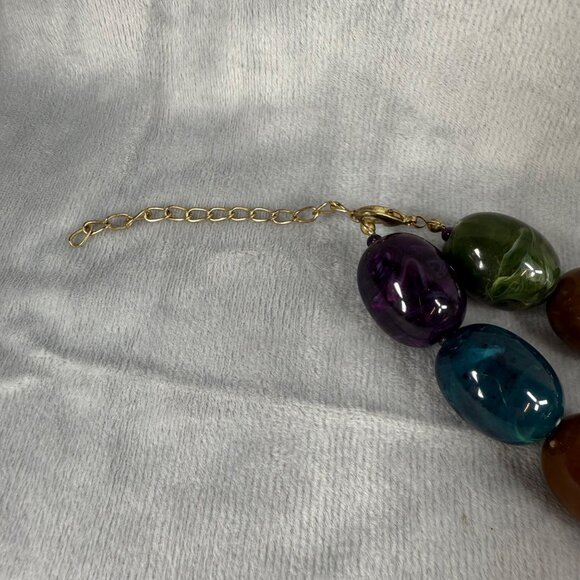 Multicolor Chunky Oval Bead Necklace Extender Chain Lobster Clasp Choker Adjusts - Picture 5 of 16